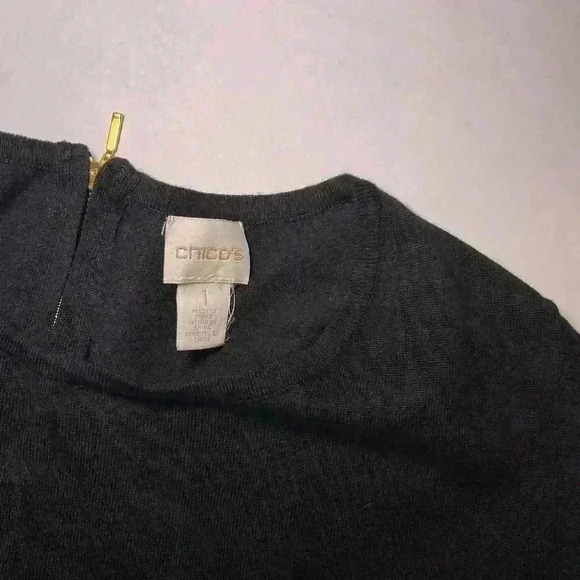 Chico’s Black Long Sleeve Sweater with back gold zipper. Size 1 - Picture 4 of 8